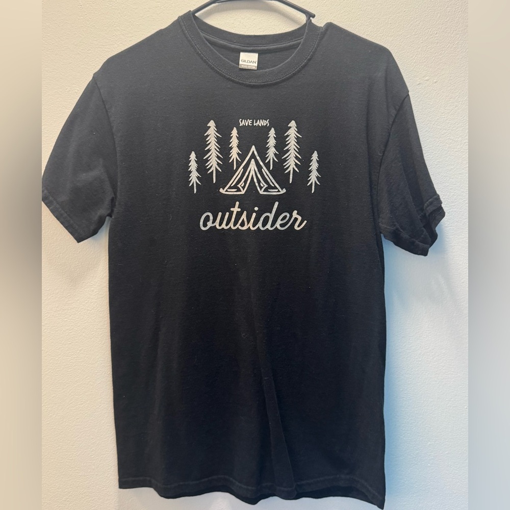 Black Graphic Tee with Camping Design
